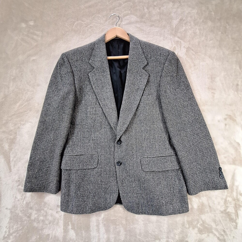 Robert Stock Blazer Mens 40S Gray Houndstooth 2 Button Single Vent Made USA